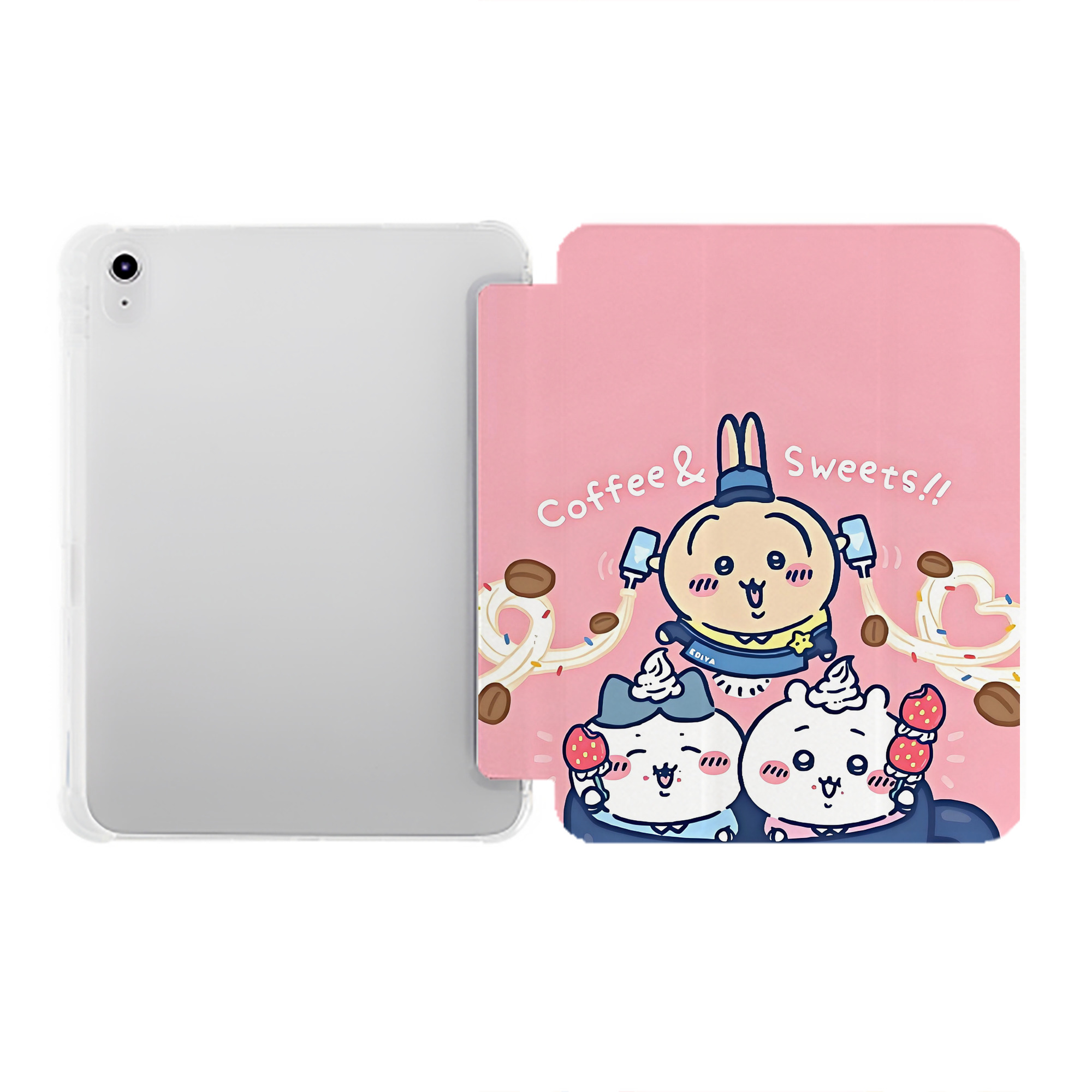 （画像用） ちいかわ Chii-kawa IPad ケース ペン収納付き 三つ折りスタンド PUレザー×シリコン 対応機種9.5/10.5/10.9インチ